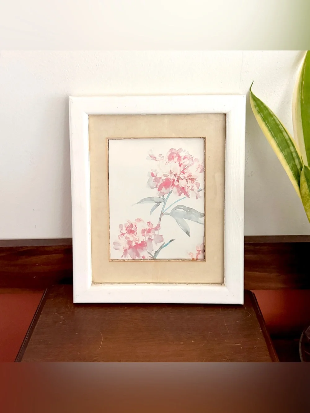 Soft Pastel Flower Painting Rustic Shabby Chic Vintage Watercolor White Framed